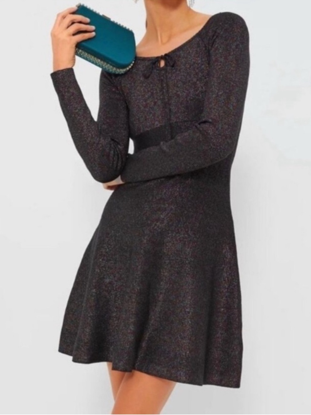 Tuckernuck Hyacinth House Selena Mini Dress Black Metallic Long Sleeve L NEW